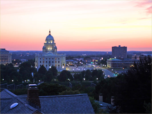 The Providence, RI skyline in the evening