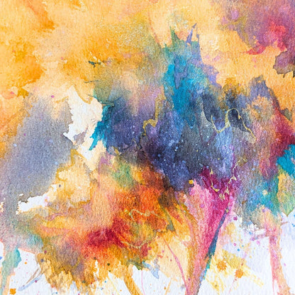 Abstract watercolor painting with multicolor splashes on a white background