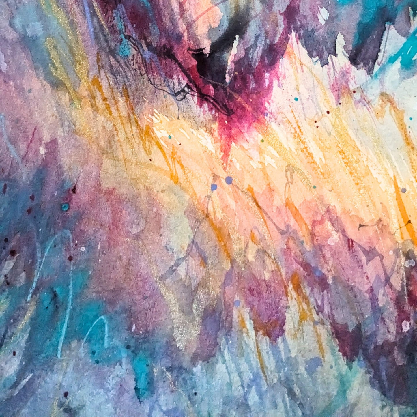 Abstract watercolor painting with vibrant colors and brush strokes